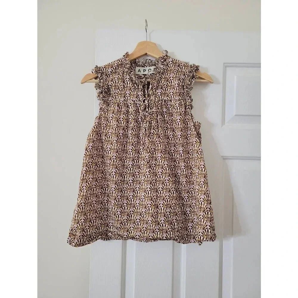 APOF Sleeveless Blouse Brown Tie Neck M